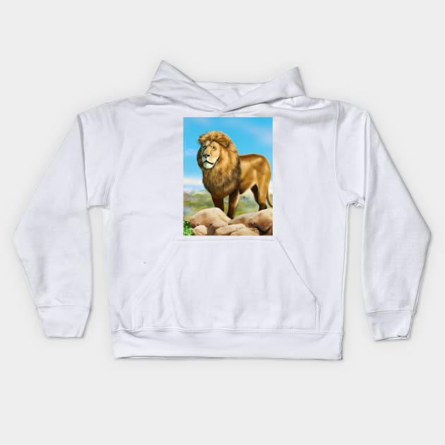 Lion king a wild animal. Wild African lion in nature. Retro style. Realistic Oil painting illustration. Lion Head Wildlife Hand Drawing poster Kids Hoodie by sofiartmedia